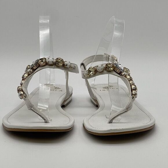 ISOLA Sandal Women’s Size 10 White Leather Rhinestone Thong Slingback Flat - Picture 12 of 14